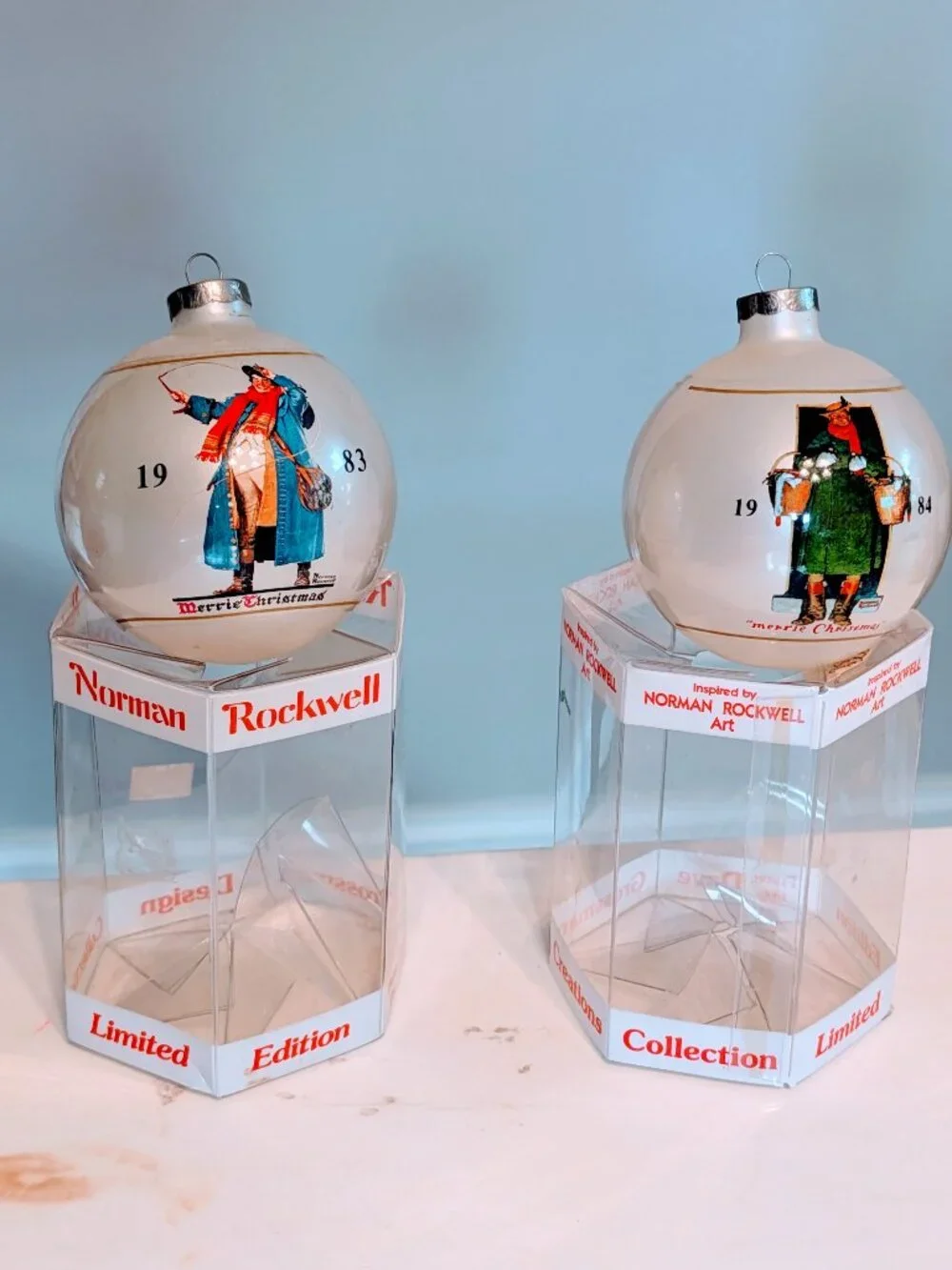 Lot of 9 VTG 80s Norman Rockwell Christmas Ornaments Limited Edition Boxed Retro